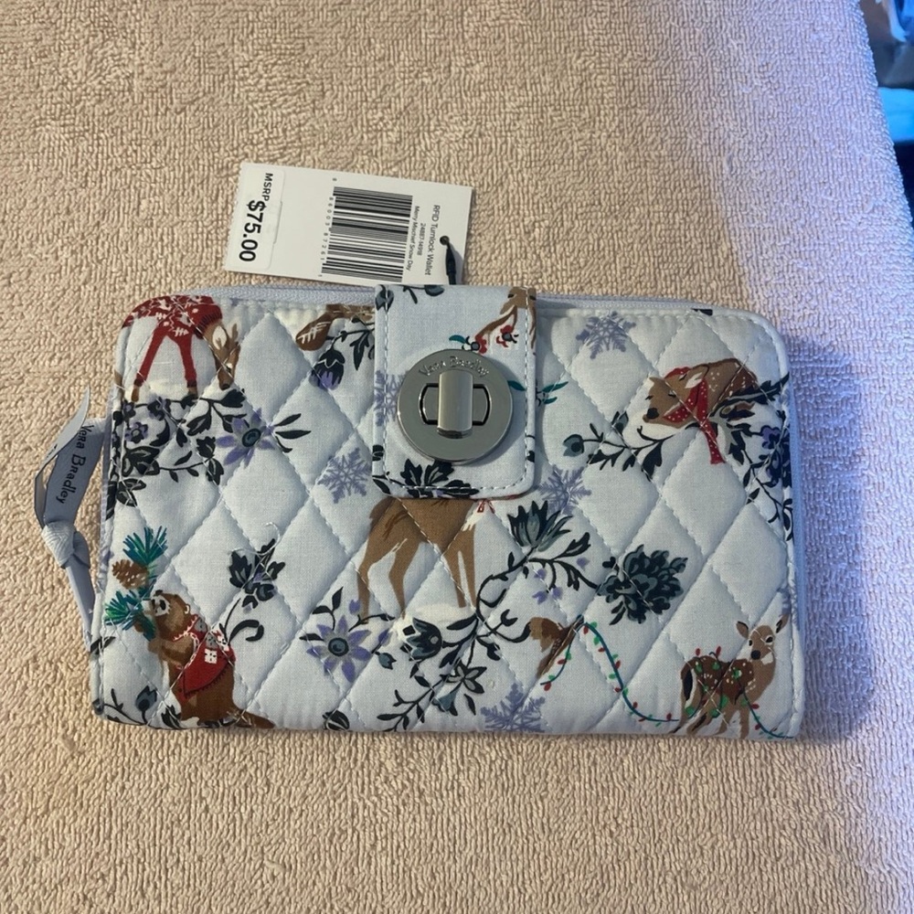 NWT Vera Bradley Merry Mischief Snow Day RFID Turn Lock Wallet